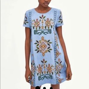 ZARA Embroidered Denim Dress